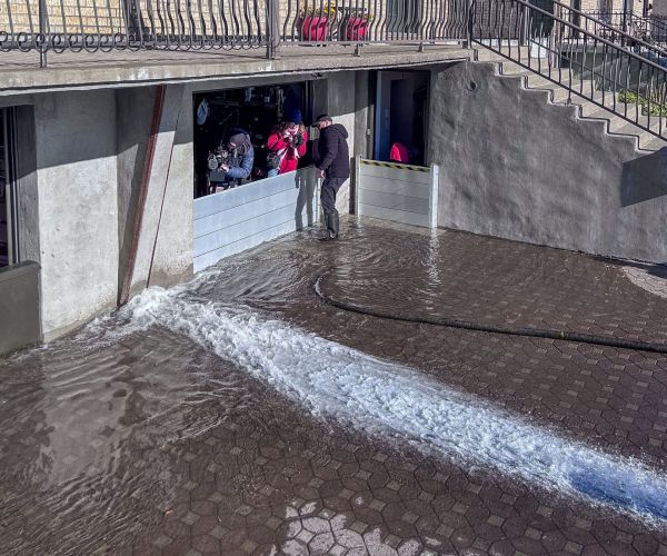 Aquaverter flood barrier undergoing structural and impact resistance testing