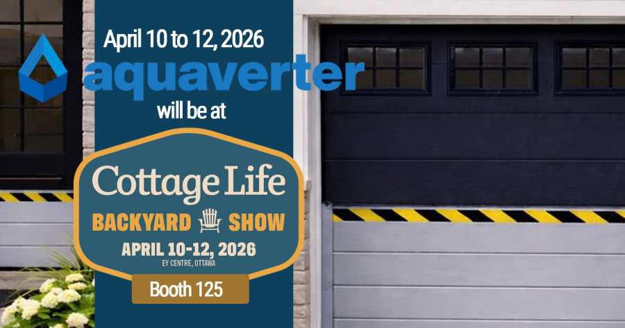 Aquaverter flood barrier system displayed at Ottawa Cottage Life Backyard Show